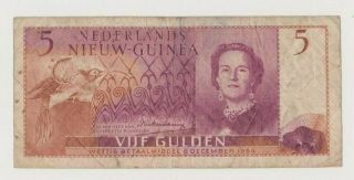 Netherlands Guinea P13a Queen 5 Gulden 1954 Indonesia Circ