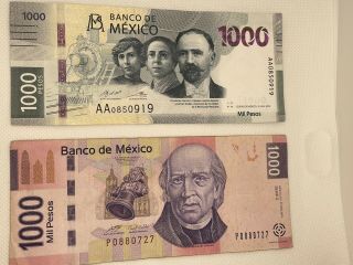 1000 Mil Pesos Series Aa Biil And 1000 Mil Pesos Hidalgo Old Bill