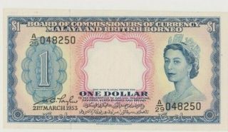 Malaya And British Borneo P 1 Young Queen 1 Dollar 1953