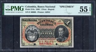 Colombia P - 214 1888 1 Peso Specimen Pmg 55 Rare