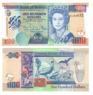 Belize Unc $100 Dollars Banknote (2016) P - 71c Queen Elizabeth Ii Paper Money