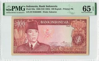 Indonesia 100 Rupiah 1960 Pick 86a Pmg Gem Uncirculated 65 Epq