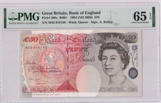 Great Britain P 388c Nd1994 50 Pounds Banknote Pmg 65 Gem Unc Bailey