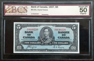 1937 Bank Of Canada $5 Dollars Coyne - Towers Z/c0640220 Bcs Au - 50 Bc - 23c