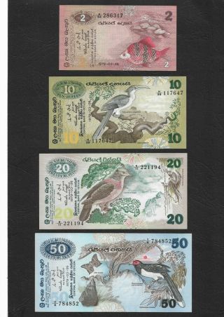 Sri Lanka 1979 Banknote Set 2,  10,  20,  50 Rupees (p83,  P85,  P86,  P87) Unc,  Aunc