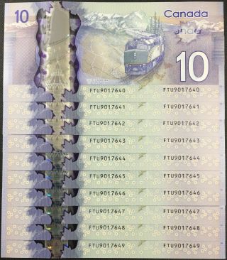 2013 Canada $10 Ten Dollar Polymer Bank Note,  P107c (10 Consecutive),  Unc