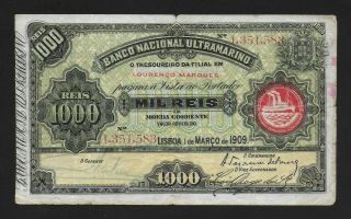 Pick.  33a - Mozambique - Portugal - Bnu - 1000 Reis - 1909 - Nº.  1,  351,  583 - Avf