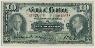 Canada Bank Of Montreal 10 Dollars 1935 949678 - Pmg 30 Very Fine Epq