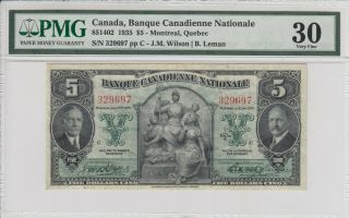 Canada Banque Canadienne Nationale $5 Dollars 1935 329697 - Pmg 30 Vf