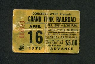 1971 Grand Funk Concert Ticket Stub Seattle Closer To Home I 