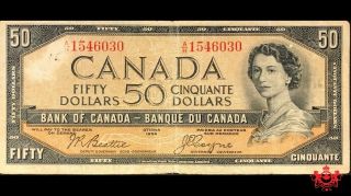 1954 Bank Of Canada 50$ Devil Face Beattie/coyne A/h1546030 - Fine - Pressed