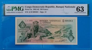 Congo Democratic Republic ; 50 Francs 1962,  P - 5a,  Pmg Unc 63