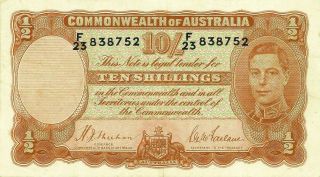 Australia 10 Shillings 1939 Issue P - 25a Sheehan - Macfarlane Crisp
