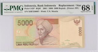 Indonesia 5000 Rupiah 2001/06 P 142 F Replacement Gem Unc Pmg 68 Epq Top