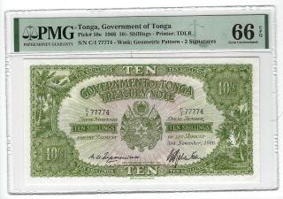 P - 10e 1966 10 Shillings,  Government Of Tonga,  Pmg 66epq Gem,