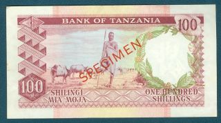 Bank of Tanzania 100 Shillings ND (1966) Pick 4as Specimen 2
