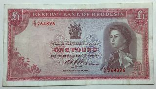 Rhodesia 1966 £1 One Pound Queen Elizabeth Ii Banknote L18
