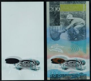 set 2 Polymer Test Note De La Rue,  Heron 200,  printed and unprinted substrate 2
