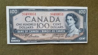 Canada 1954 $100 Beattie Coyne Banknote Aj 6493051