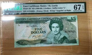 1986 East Caribbean States/st.  Lucia 5 Dollars P - 18l Pmg 67 Epq Gem Unc