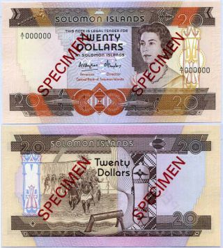Solomon Islands 20 Dollars Nd 1984 P 12 Specimen A/1 000000 Unc Nr