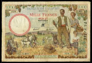 Tunisia 1942,  1000 Francs,  P20b,  F