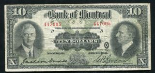1931 $10 Ten Dollars The Bank Of Montreal Canada Chartered Banknote Vf