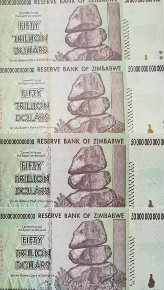 4 - Zimbabwe 50 Trillion Dollar 2008 Aa Uncirculated Bank Notes -.