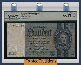 Tt Pk 183a 1935 Germany Reichsbanknote 100 Reichsmark Lcg 66 Ppq Gem Gem