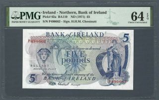 Northern Ireland 5 Pounds 1971,  Bank Of Ireland P - 62a Chestnutt,  Pmg 64 Epq Unc