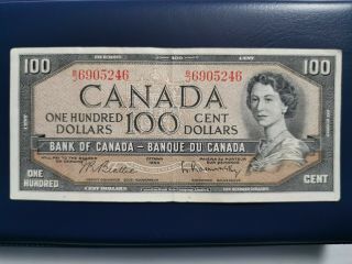 $100,  1954 Bank Of Canada,  BJ6905246,  bank note 2