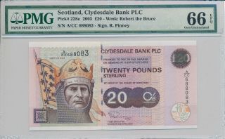 Clydesdale Bank Plc Scotland 20 Pounds 2003 S/no 688x8x Pmg 66epq