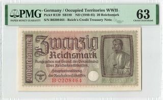 Germany 20 Reichsmark 1940 - 1945 Pick R139 Pmg Choice Uncirculated 63
