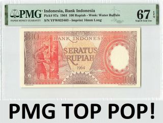 Indonesia 100 Rupiah 1964 Pick 97 Pmg Gem Uncirculated 67 Epq Top Pop