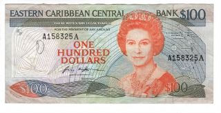 Eastern Caribbean $100 Dollars Vf,  Banknote (1986 Nd) P - 20a Antigua Prefix A