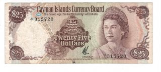 Cayman Islands $25 Dollars Vf Banknote (1971) P - 4 Prefix A/1 Paper Money
