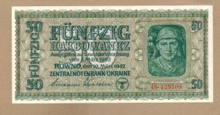 Ukraine: 50 Karbowanez Banknote,  (unc),  P - 54,  10.  03.  1942,