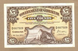 Gibraltar: 5 Pounds Banknote,  (vf),  P - 19b,  20.  11.  1971,