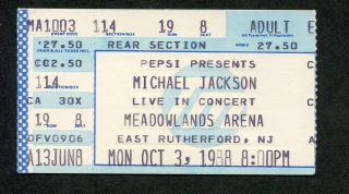Michael Jackson 1988 Bad Tour Concert Ticket Stub Meadowlands Arena Nj