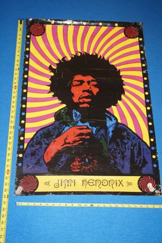 Vintage Jimi Hendrix Black Light Poster Rock N Roll Printed In The Uk