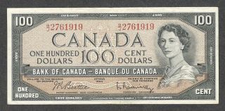 1954 $100.  00 Bc - 43b Vf,  Qeii Canada Old One Hundred Dollars