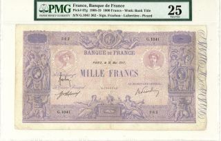 France 1000 Francs Currency Banknote 1917 Pmg 25 Vf