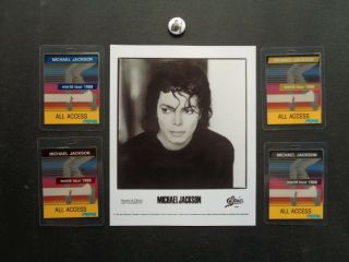 Michael Jackson,  B/w Promo Photo,  4 Backstage Passes,  Steel Pin/button
