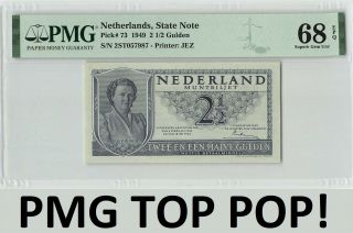 Netherlands 2½ Gulden 1949 State Note Pick 73 Pmg Gem Unc 68 Epq Top Pop