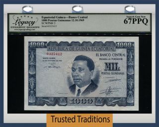 Tt Pk 3 1969 Equatorial Guinea Banco Central 1000 Pesetas Lcg 67 Ppq Gem