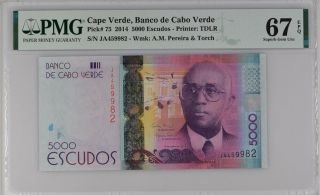 Cape Verde 5000 Escudos 2014 P 75 Gem Unc Pmg 67 Epq Nr