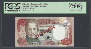 Colombia 500 Pesos Oro 20 - 7 - 1984 P423bs Specimen Tdlr Uncirculated