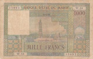 1000 FRANCS VG BANKNOTE FROM FRENCH MOROCCO 1956 PICK - 47 2