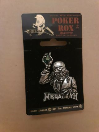 Megadeth Emerald Alchemy Poker Rox Pewter Pin Badge Clasp Rare Deadstock