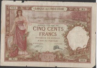 Djibouti 500 Francs 20.  7.  1927 P 9a Series M.  2 Circulated Banknote Scarce